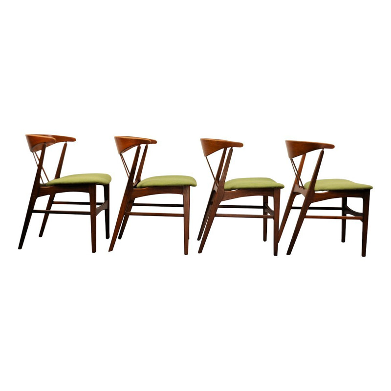 Set of 4 green vintage teak and oakwood dining chairs 1960