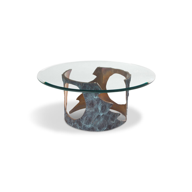 Vintage coffee table in bronze and glass Willy Ceysens