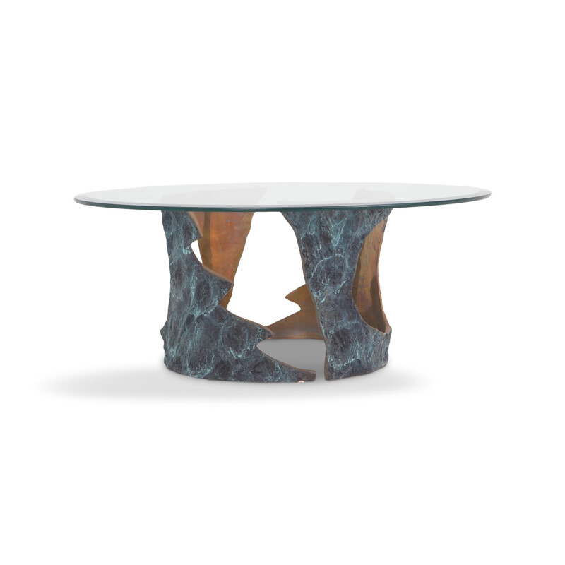Table basse vintage en bronze et verre Willy Ceysens