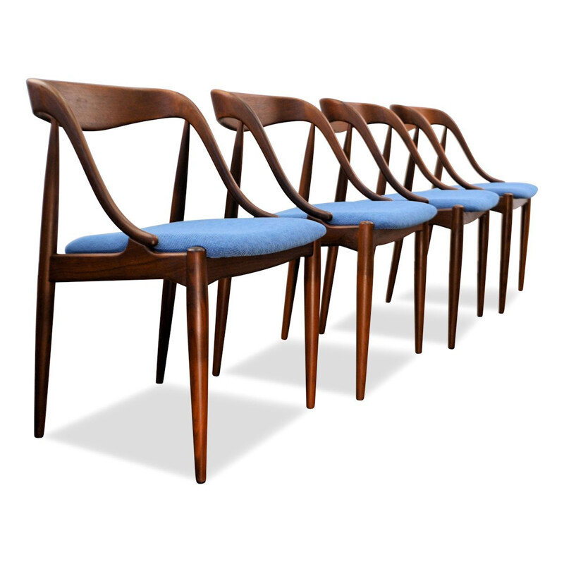 Ensemble de 4 chaises à repas vintage bleues, Johannes Andersen