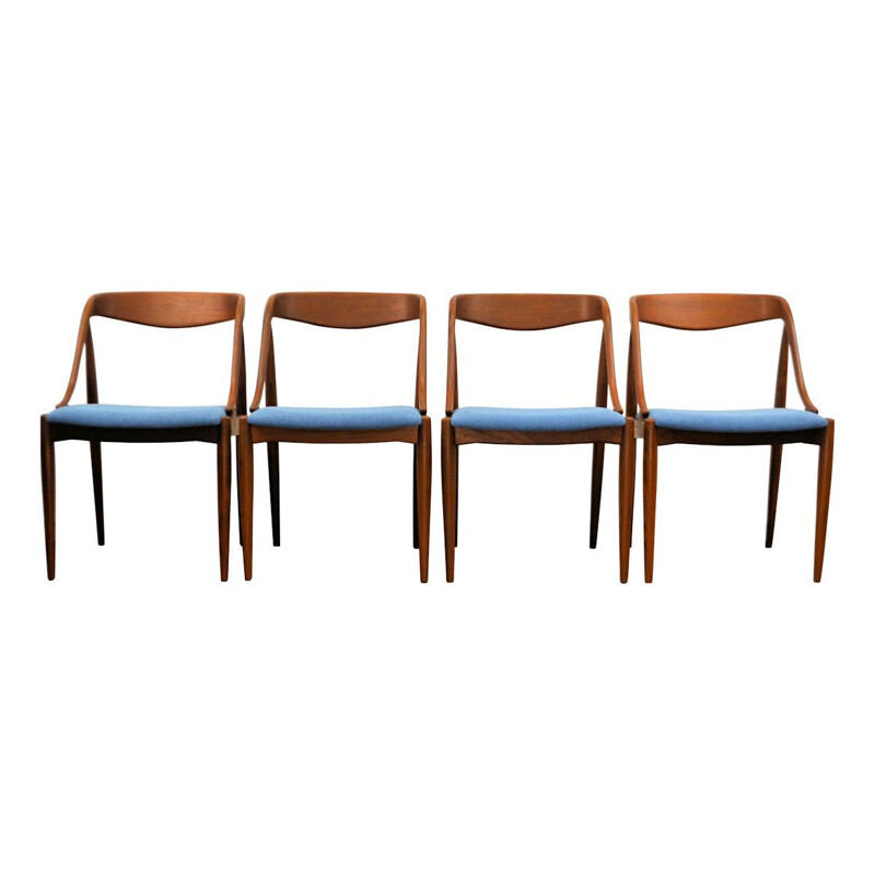 Ensemble de 4 chaises à repas vintage bleues, Johannes Andersen