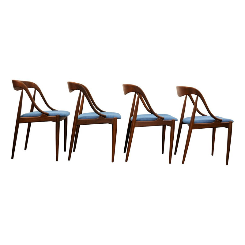 Ensemble de 4 chaises à repas vintage bleues, Johannes Andersen