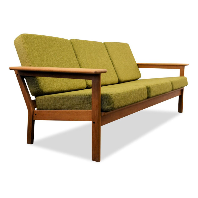 Vintage green 3-seating sofa in oak by Børge Jensen