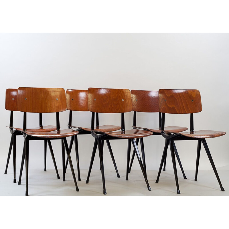 Set of 6 vintage compass chairs by Friso Kramer