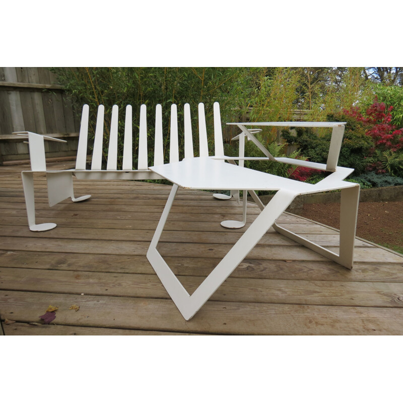 Vintage white metal bench 1990