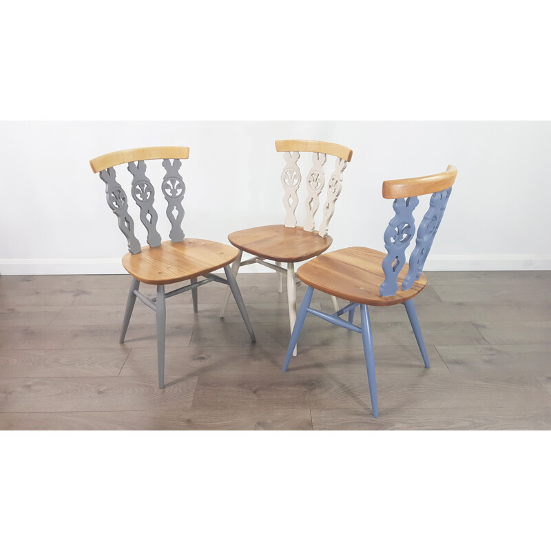 Set of 6 vintage coloured Ercol dining chairs by Lucian Ercolani