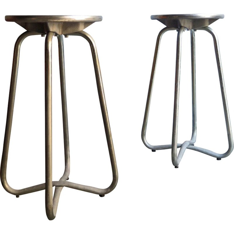 Set of 2 vintage industrial stools in metal