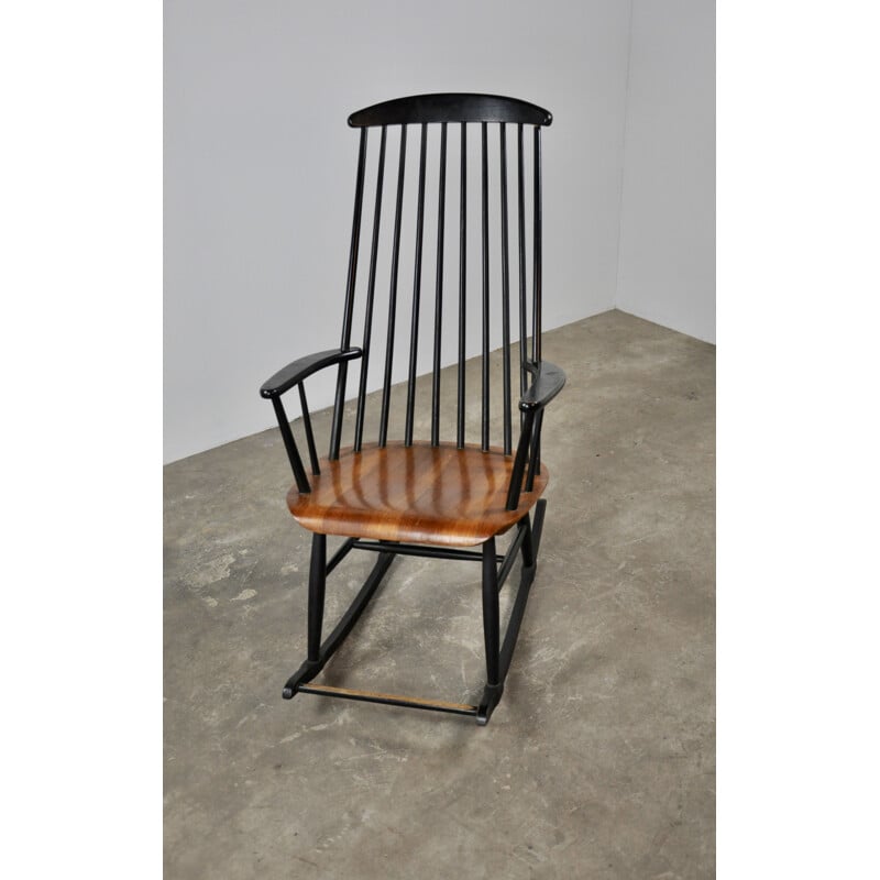 Vintage rocking chair in bicolor wood 1950s