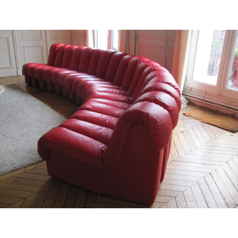 Canapé vintage DS600 rouge en cuir 17 éléments par de Sede