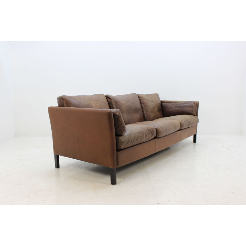 Vintage Danish 3-seater sofa in brown leather by Georg Thams