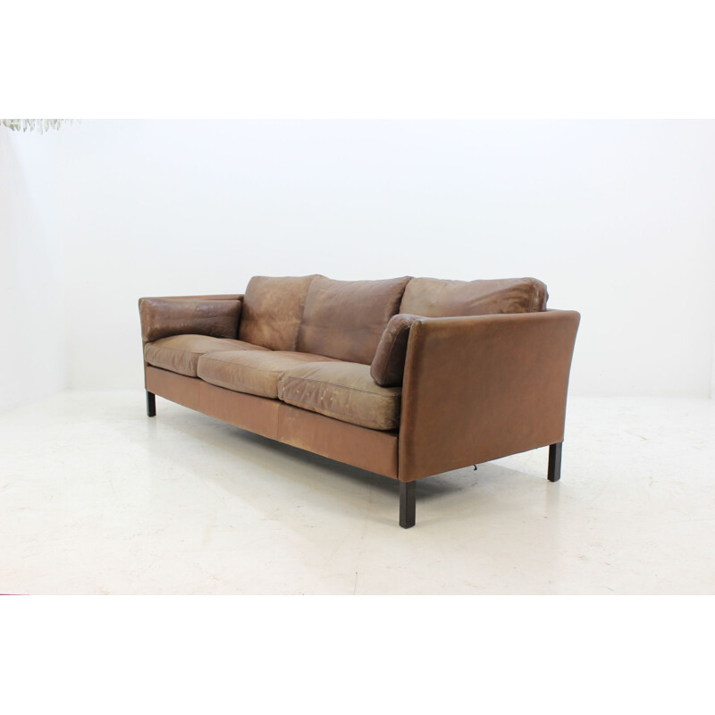 Vintage Danish 3-seater sofa in brown leather by Georg Thams