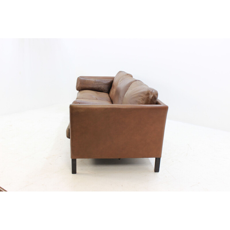 Vintage Danish 3-seater sofa in brown leather by Georg Thams