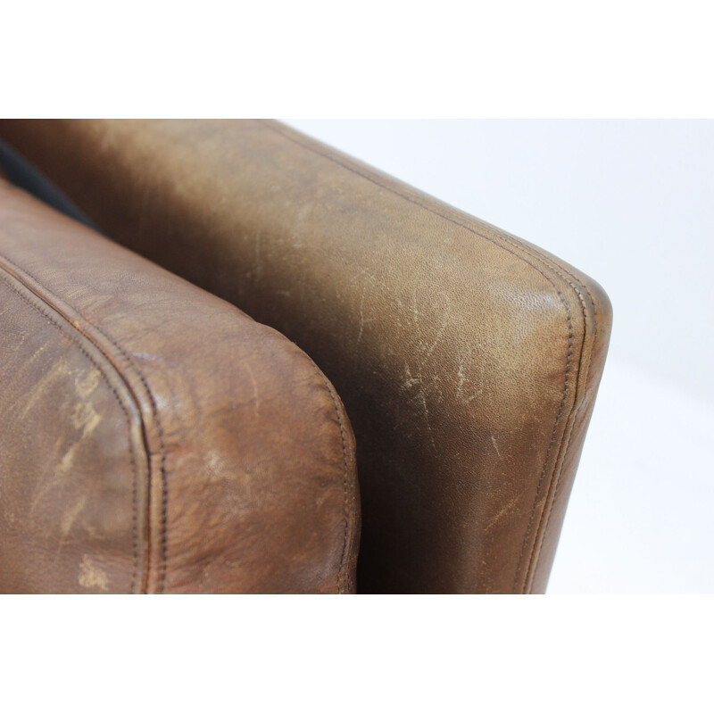 Canapé 3 places vintage danois en cuir marron par Georg Thams