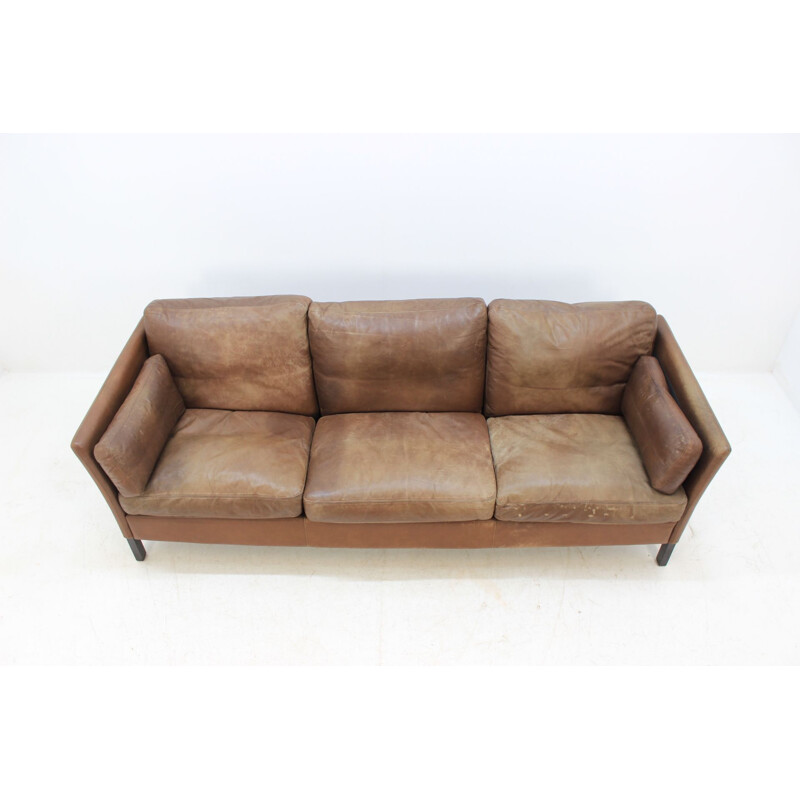 Vintage Danish 3-seater sofa in brown leather by Georg Thams