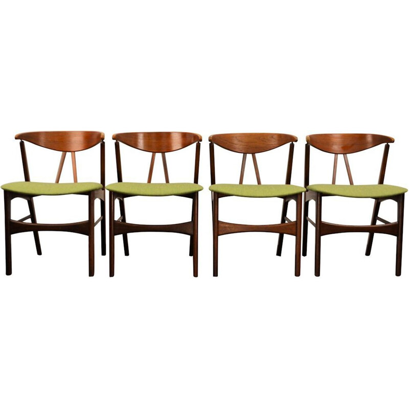 Set of 4 green vintage teak and oakwood dining chairs 1960