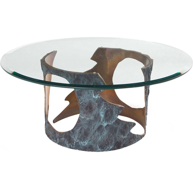 Vintage coffee table in bronze and glass Willy Ceysens