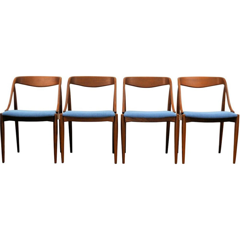 Ensemble de 4 chaises à repas vintage bleues, Johannes Andersen