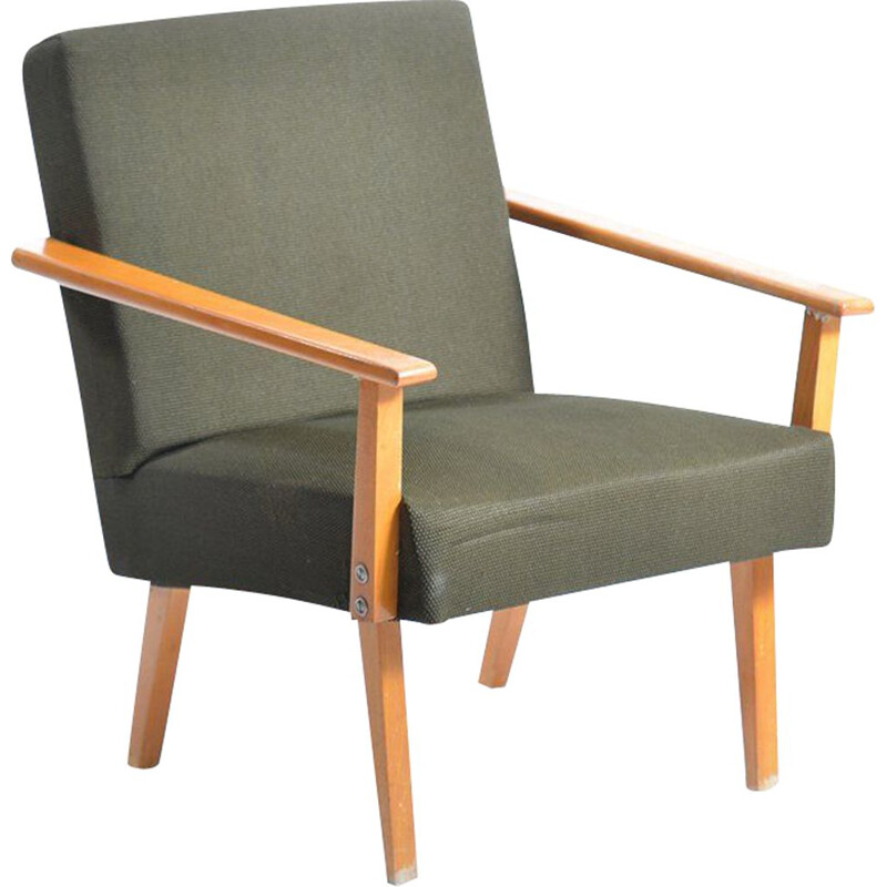 Vintage green czechoslovakian armchair in beech 1960s