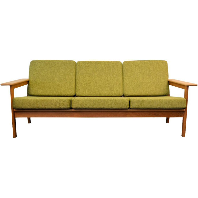 Vintage green 3-seating sofa in oak by Børge Jensen