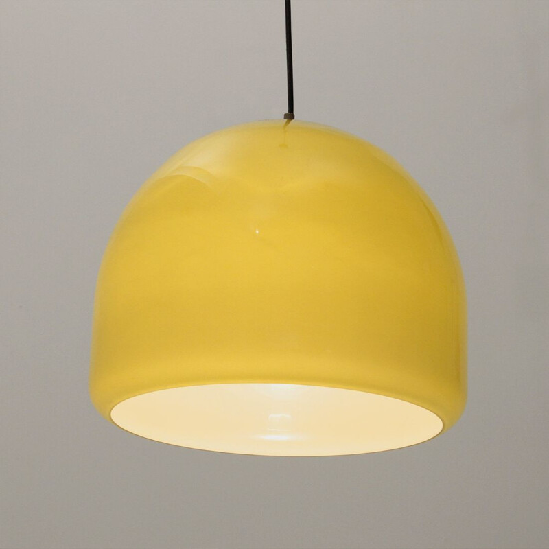 Vintage italian yellow hanging lamp in aluminium 1950