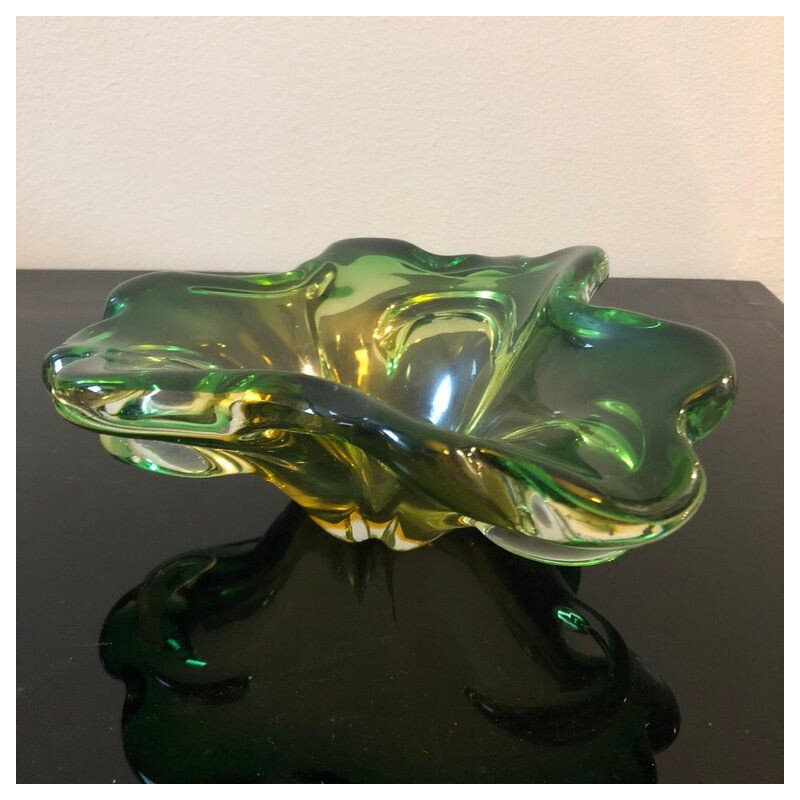 Vintage green italian murano glass ashtray 1970