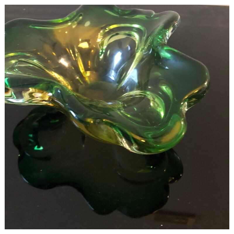 Cendrier vintage italien vert en verre de murano 1970