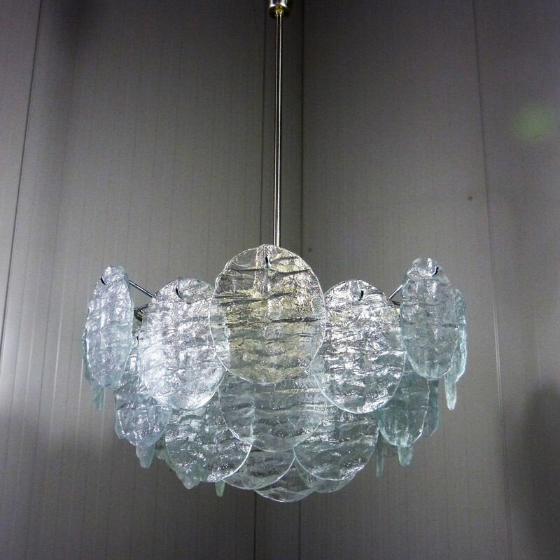 Large vintage Kalmar chandelier with ice glass discs