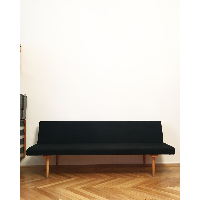 Lit de repos convertible en bois et tissu noir par Miroslav Navratil