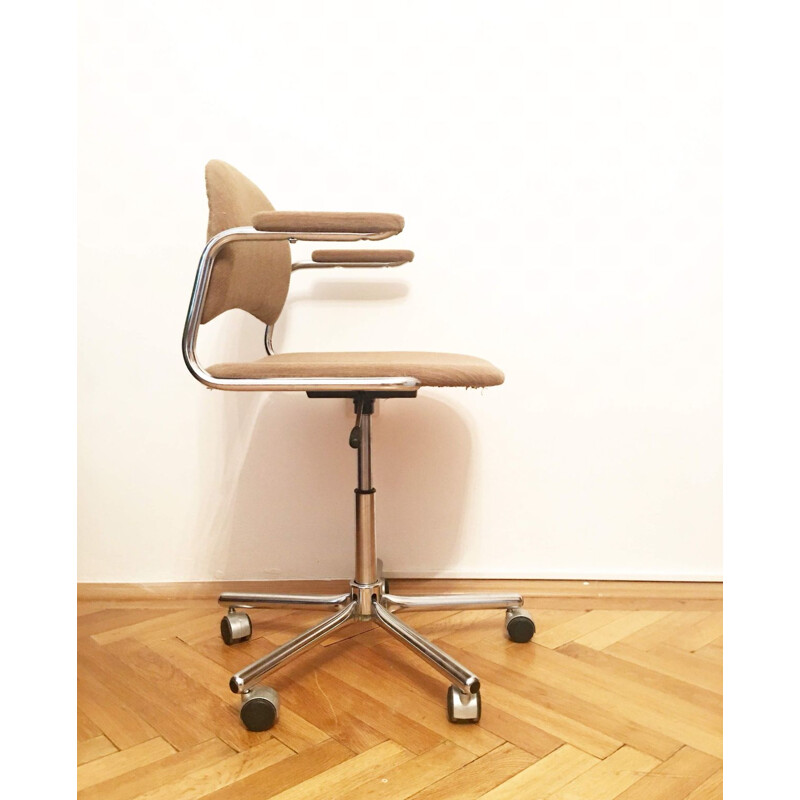 Vintage swivel Czech office chair in wood
