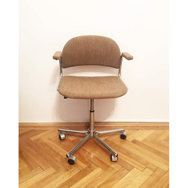 Vintage swivel Czech office chair in wood