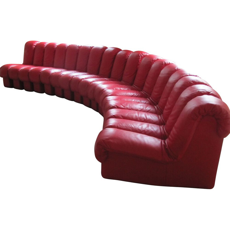 Canapé vintage DS600 rouge en cuir 17 éléments par de Sede