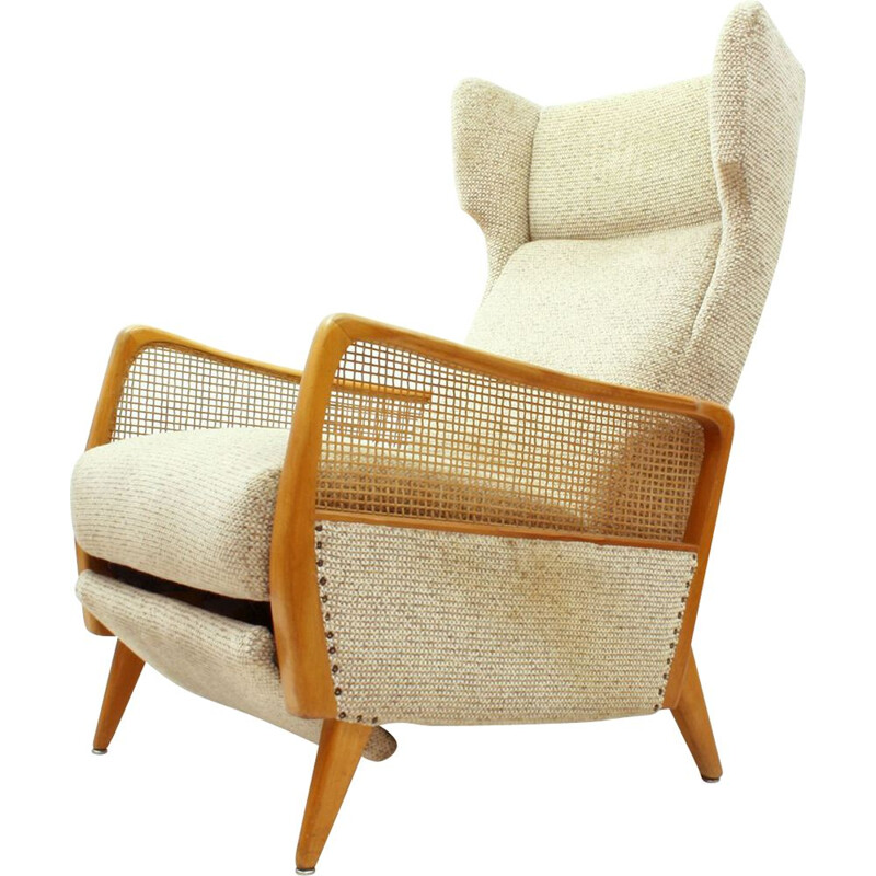 Reclining Lounge Chair in Cherrywood & Wool Fabric