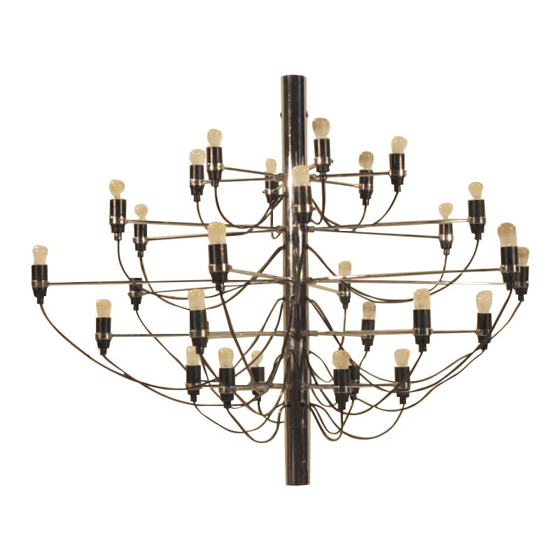 Chandelier in chromed steel and glass model 2097, Gino SARFATTI - 1970s