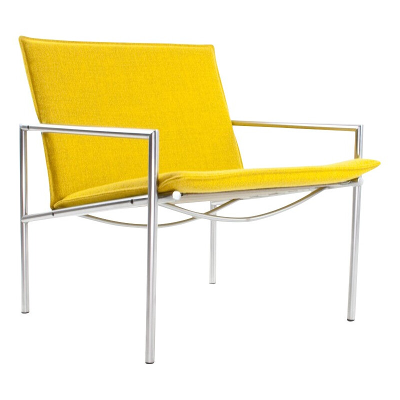 Easy chair SZ03 in yellow fabric and chromed metal, Martin VISSER, T Spectrum edition - 1960s