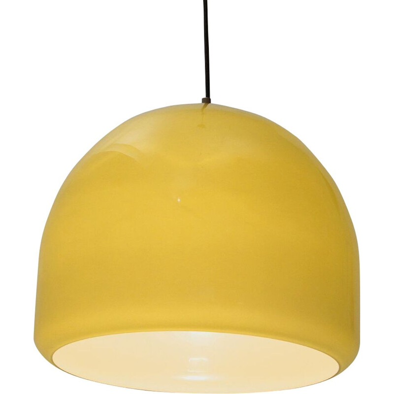 Vintage italian yellow hanging lamp in aluminium 1950