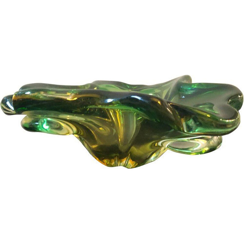 Vintage green italian murano glass ashtray 1970