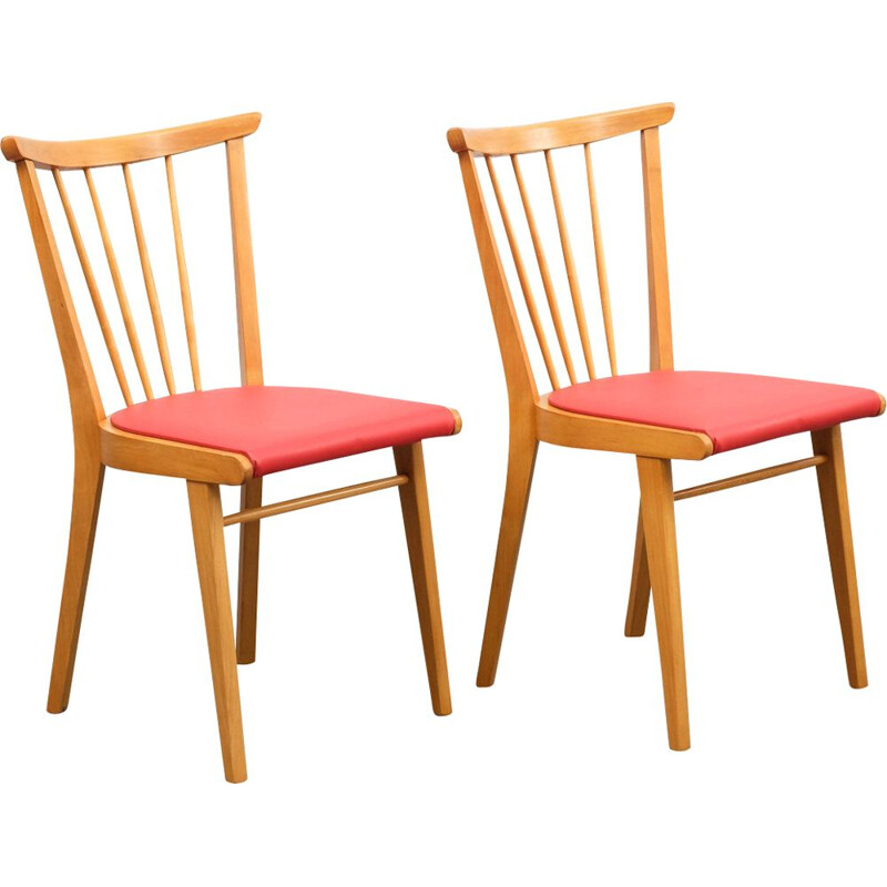 Set of 2 vintage kitchen chairs in solid beech