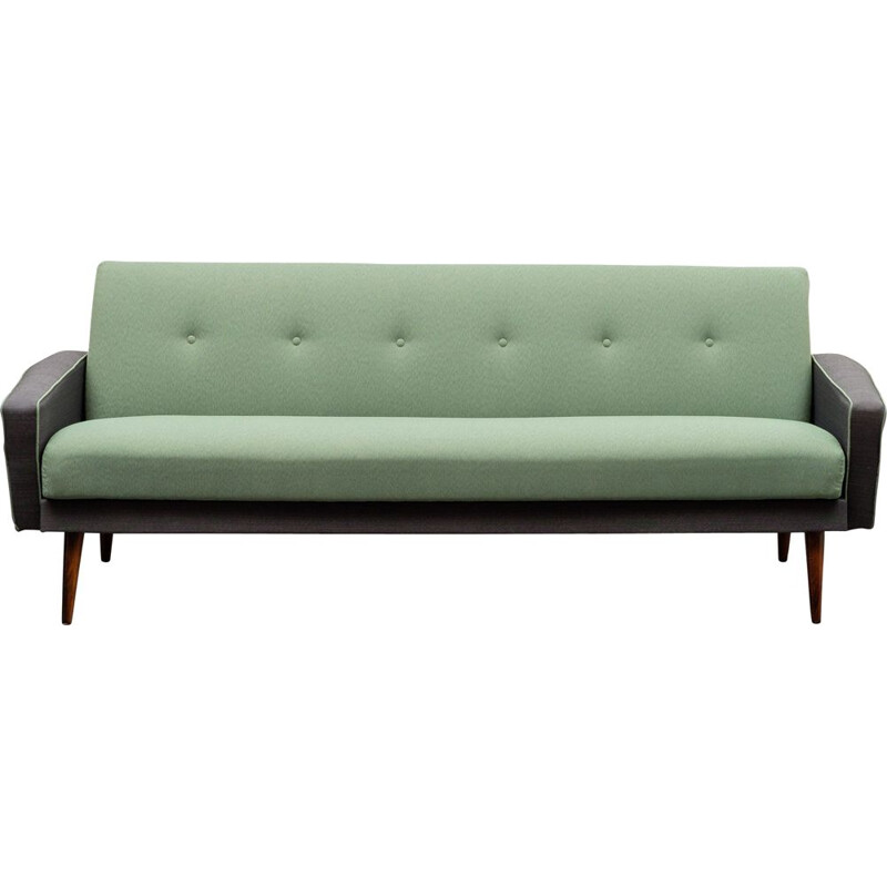 Vintage green 3-seater sofa with fold-out bed