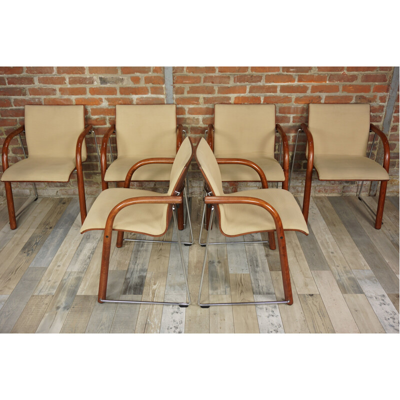 Set of 6 vintage wooden armchairs by Thonet