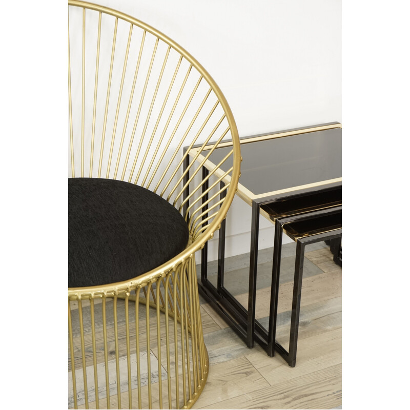 Set of vintage nesting tables in black lacquered metal