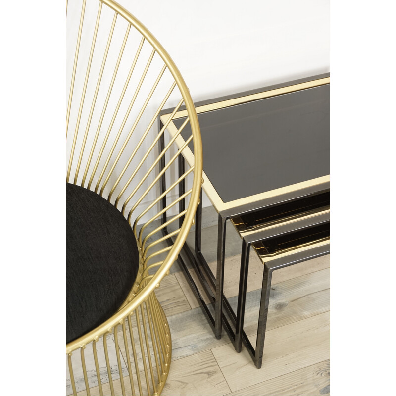 Set of vintage nesting tables in black lacquered metal