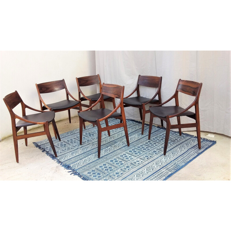 Set of 6 Scandinavian chairs in rosewood by Vestervig Eriksen