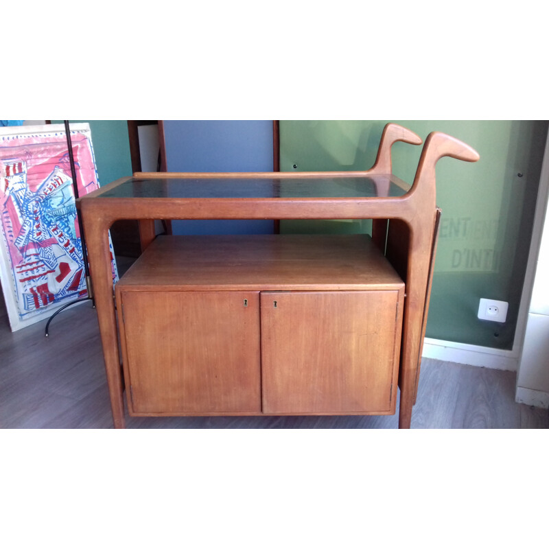 Serving trolley in teak and mahogany