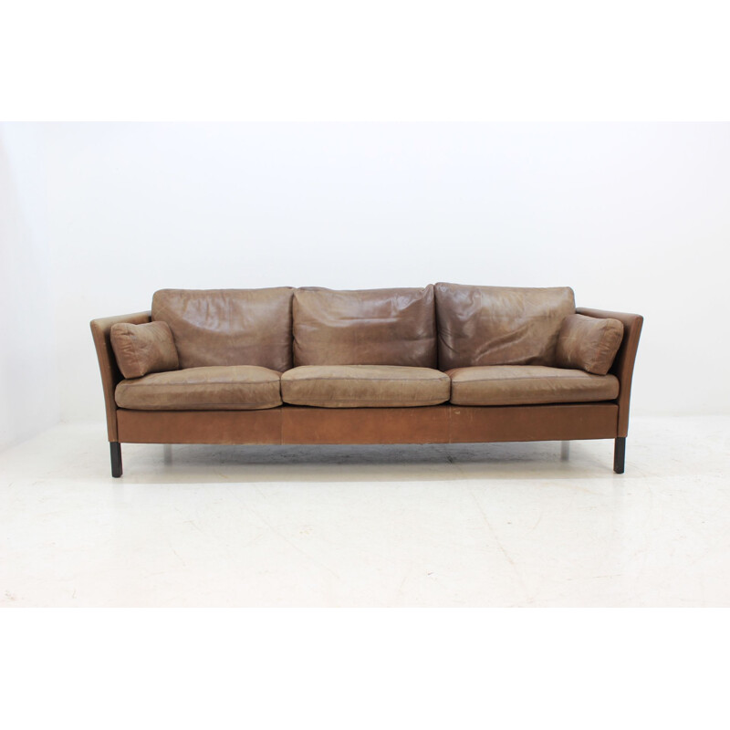 Vintage Danish 3-seater sofa in brown leather by Georg Thams