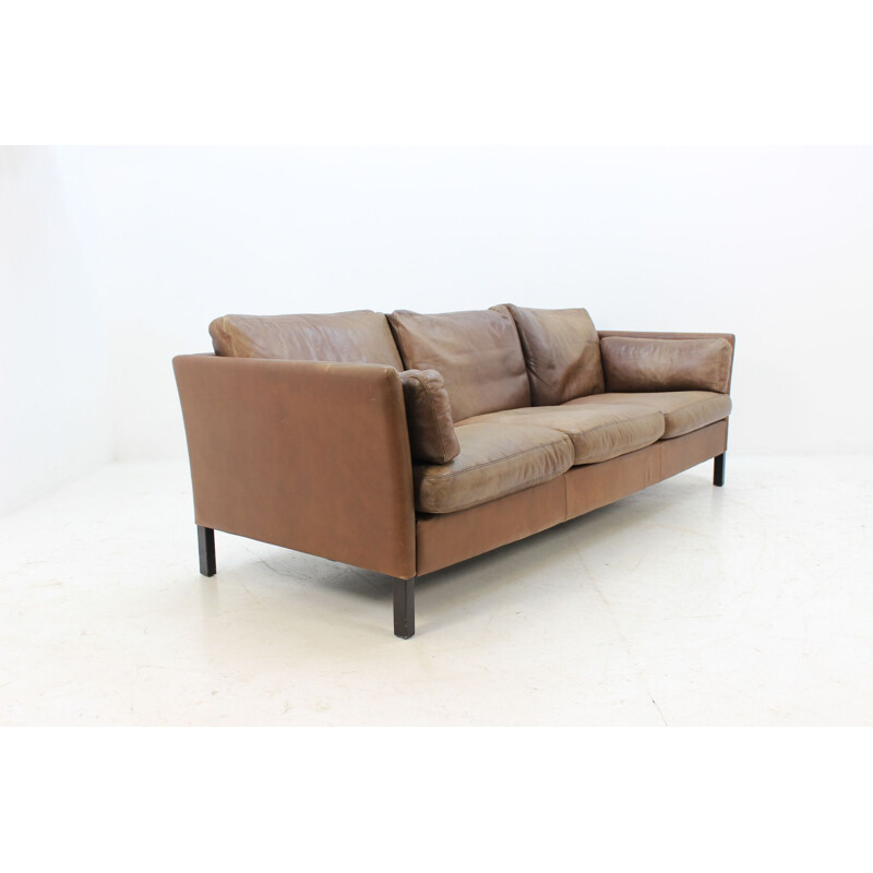 Vintage Danish 3-seater sofa in brown leather by Georg Thams