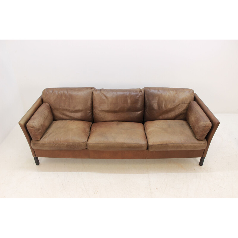 Vintage Danish 3-seater sofa in brown leather by Georg Thams