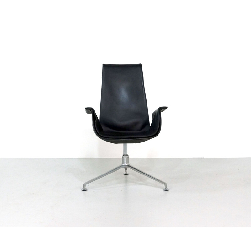 Vintage bird armchair in black leather by Fabricius & Kastholm for Kill International