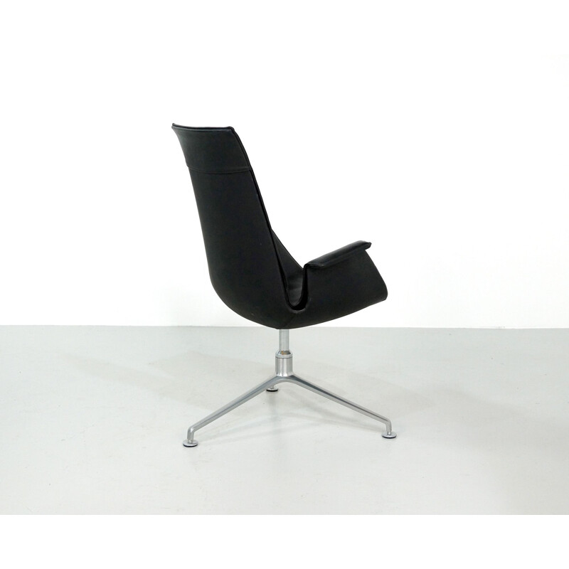 Vintage bird armchair in black leather by Fabricius & Kastholm for Kill International