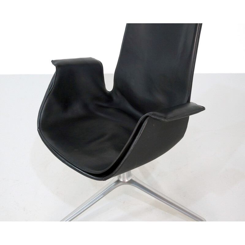 Vintage bird armchair in black leather by Fabricius & Kastholm for Kill International