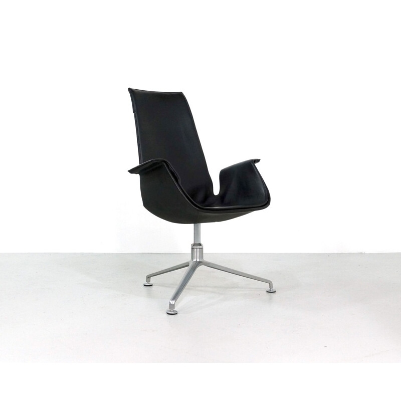 Vintage bird armchair in black leather by Fabricius & Kastholm for Kill International